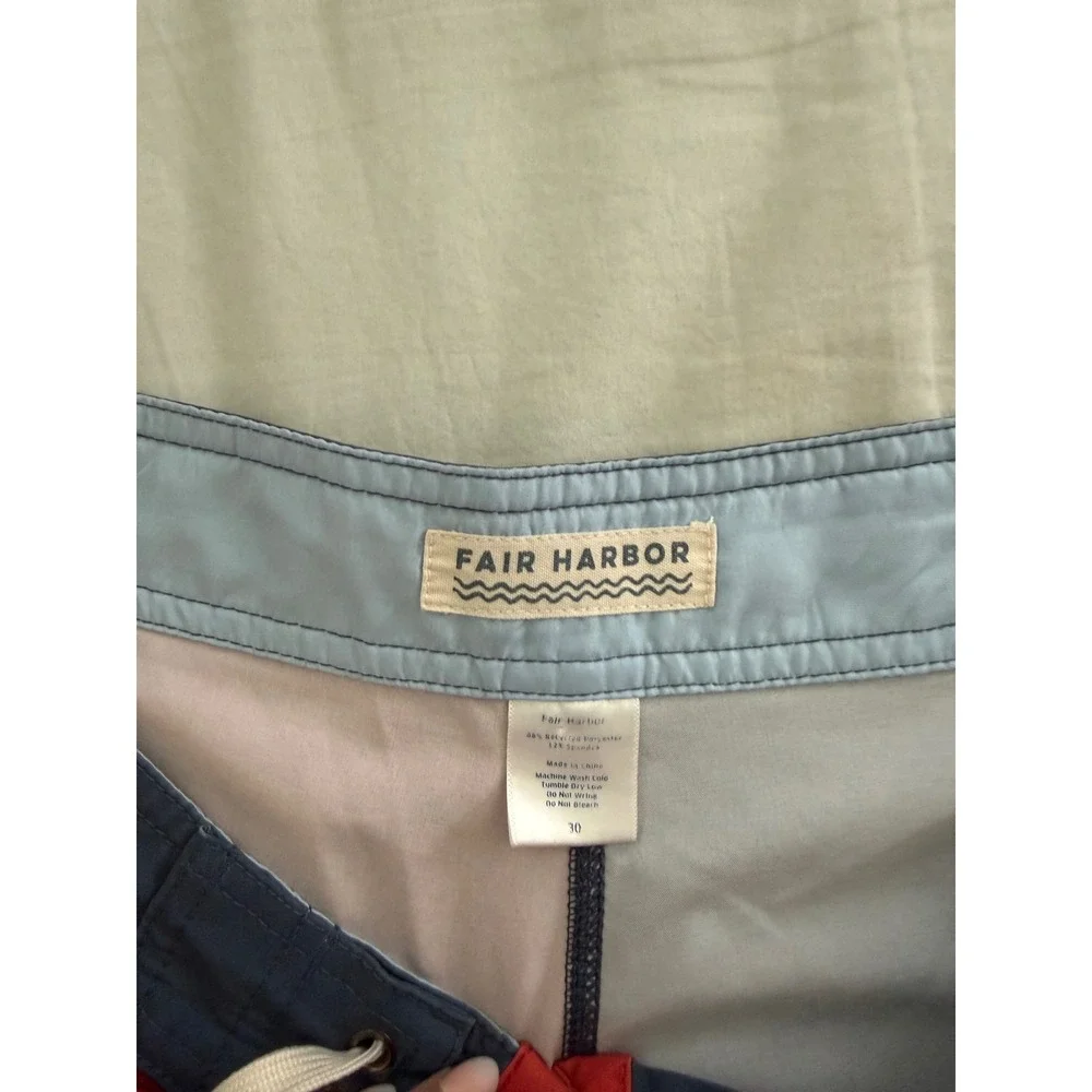 Fair Harbor Mens Board‎ Shorts Red Navy Blue Colorblock Swim Trunks Size 30
